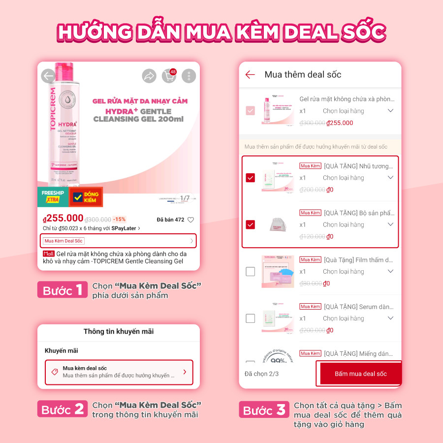 Gel rửa mặt không chứa xà phòng dành cho da khô và nhạy cảm TOPICREM HYDRA+ GENTLE CLEANSING GEL 200ML