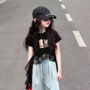 Bé Gái (90-160) Mùa Hè Phong Cách Phương Tây Không Đều Viền Ren Khâu Phù Hợp Với Áo Thường Ngày