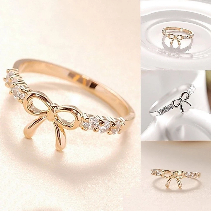 🍑RY🍑Nhẫn nơ hợp kim đính đá thanh lịch và nữ tính