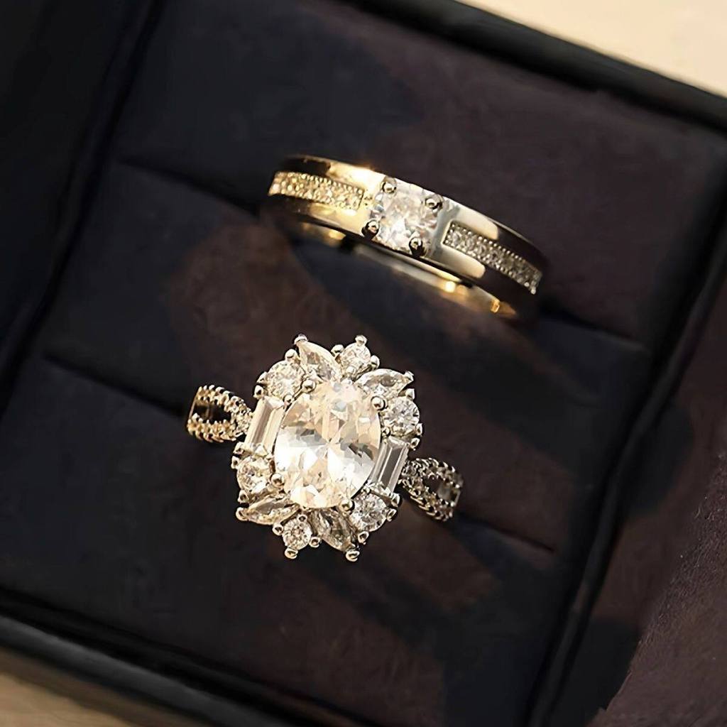 nhẫn đôi nhẫn đôi nam nữ Moissanite Nữ Bồ Câu Trứng 2 Carat Cặp Đôi Nhẫn Nam Nữ Một Cặp Cầu Hôn Đám Cưới Đạo Cụ