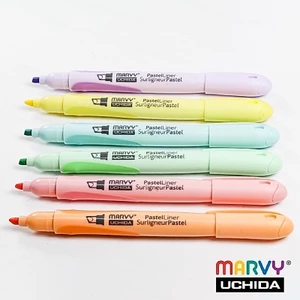 Bộ 6 bút dạ quang, nhớ dòng, ghi chú màu Pastel Marvy Uchida 8000-6P.