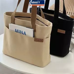 MAKY Mới Vải Tote Túi Dành Cho Nữ Dung Tích Lớn Túi Đeo Vai Đơn Học Sinh Lớp Học Tinh Tế Mang Theo Túi Xách Nữ Thường Ngày VN