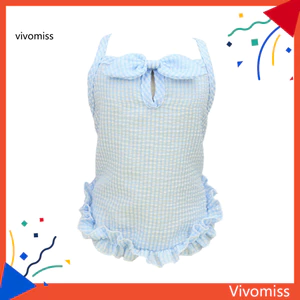 Đầm Thú Cưng Thoải Mái Mềm Mại Cổ Vuông Không Tay Kẻ Sọc In Hình Thú Cưng Chó Con Nơ Đầm Đồ Dùng Cho Thú Cưng
