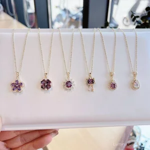 Ánh Sáng Pháp Sang Trọng Tím Zircon Giọt Nước Micro-Ind Vòng Cổ Nữ Tinh Tế Thời Trang Cao Cấp Xương Đòn Dây Chuyền Tất Cả