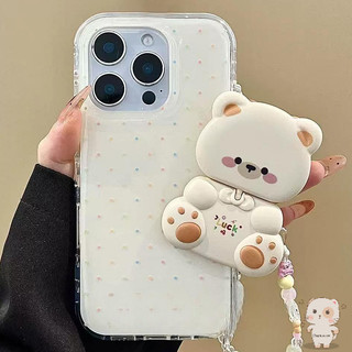 【Chamvn】Giá đỡ điện thoại dễ thương hình gấu xoay 360 độ ốp lưng điện thoại hình hoạt hình có gương trang điểm.