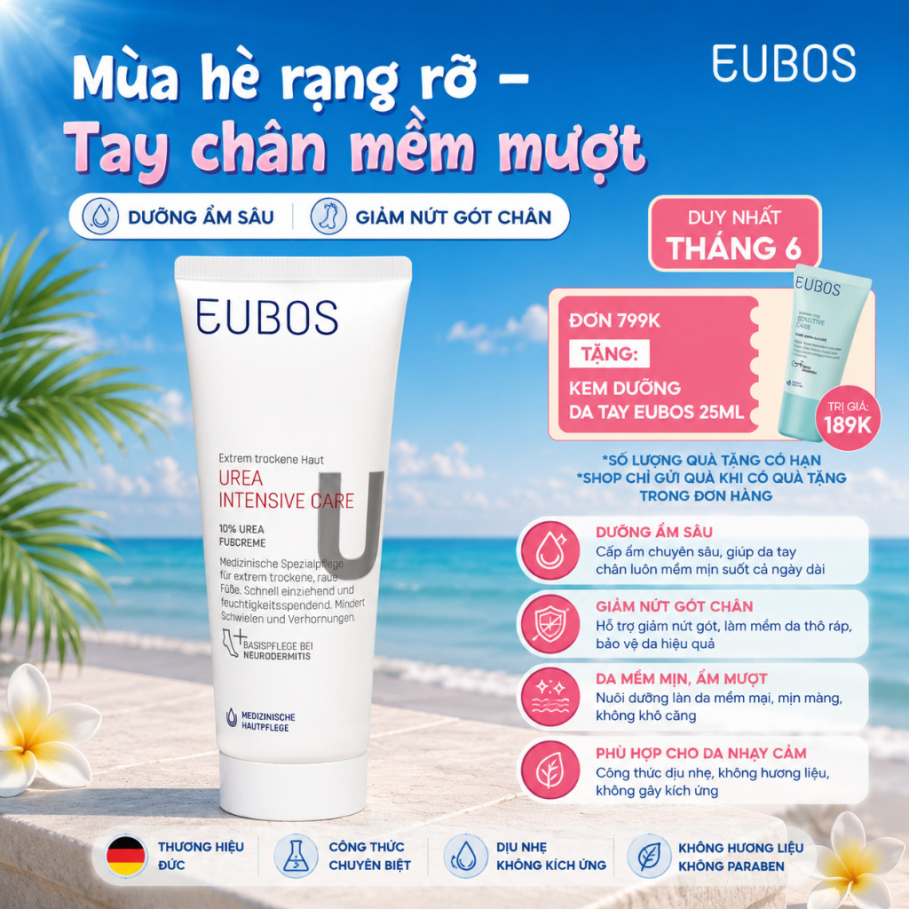Kem Dưỡng Da Chân Giúp Giảm Nứt Gót EUBOS UREA 10% Cải Thiện Làn Da Khô Thô Ráp Mềm Mịn 100ml