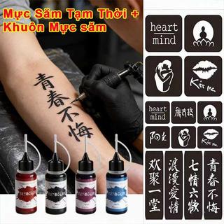 Mực xăm tạm thời tự làm, 4 màu có thể tái sử dụng, chống thấm nước, dễ sử dụng, màu sắc sống động, hình dán xăm tạm thời