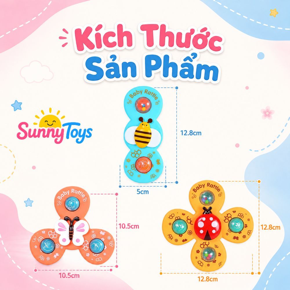 Bộ Con Quay Hít Dính Hình Côn Trùng SunnyToys - Xoay Vui Nhộn Kèm Lục Lạc Cho Bé