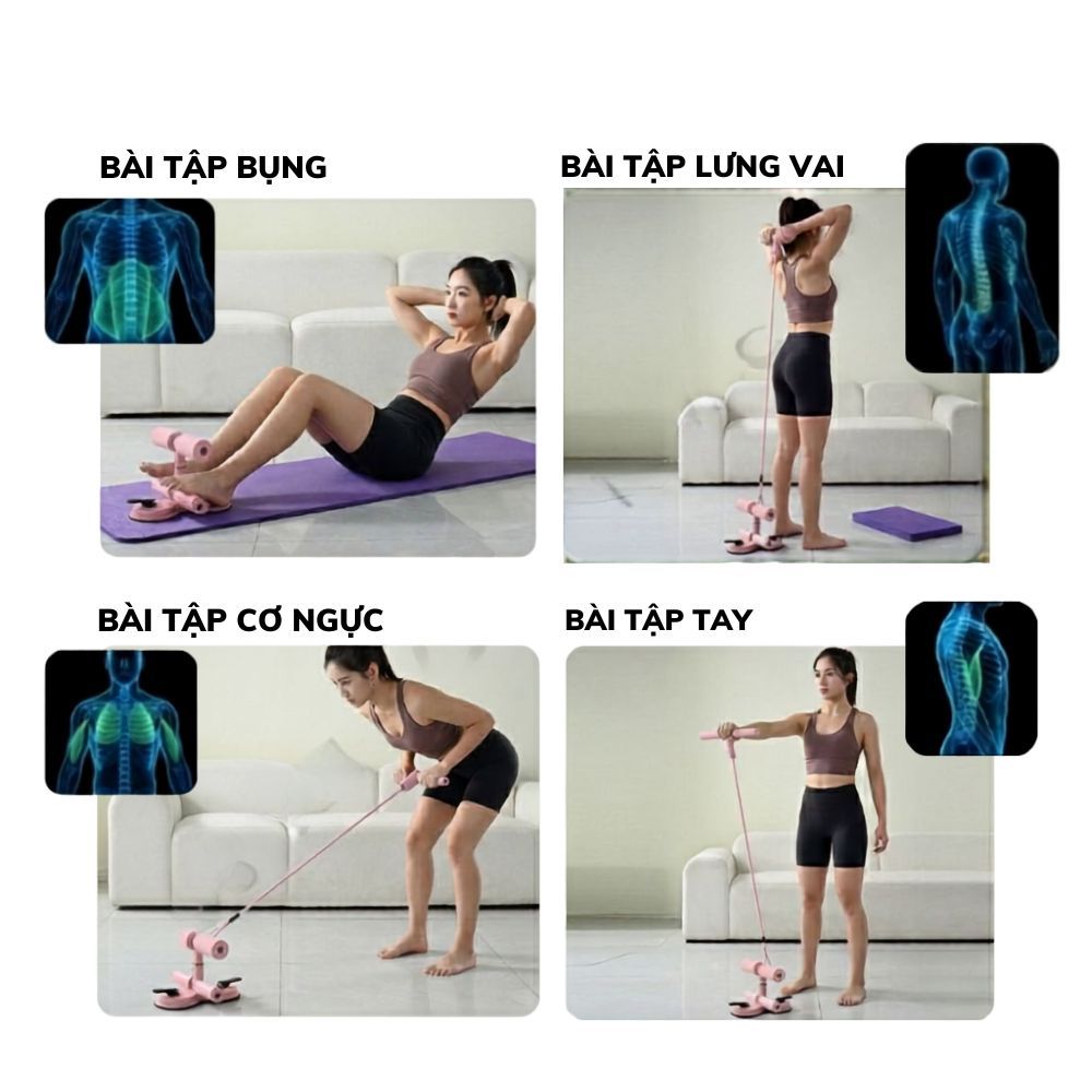HuyDangSport Dụng cụ tập cơ bụng nâng cấp 2 đế, trụ T kèm dây kéo hút chân không tại nhà DC003