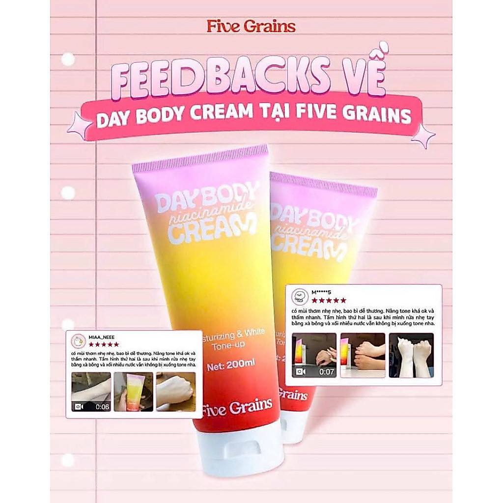 Kem nâng tone body Five Grains dưỡng trắng da cấp ẩm làm sáng da tức thì body cream