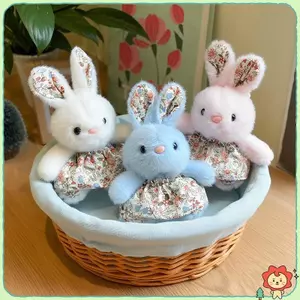 Thỏ Thú Nhồi Bông Sang Trọng Móc Khóa Thỏ Dễ Thương Với Đầm Hoa Đồ Chơi Mặt Dây Chuyền Cho Chìa Khóa Ô Tô Túi Đi Học