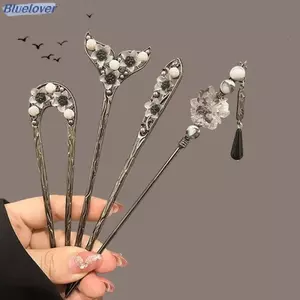 Bluelover Retro Phong Cách Trung Hoa Kẹp Tóc Hoa Mực Màu Hoa sel Tóc Sti Dành Cho Nữ Thanh Lịch Đuôi Ngựa Giá Đỡ Trang Sức Phụ Kiện Tóc Mới