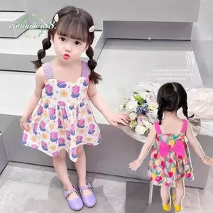 Đầm chữ A CATMALLER88, Váy đi biển hoa mềm mại cho bé gái, Váy cưới hoa Tulip quây thoáng khí phong cách công chúa mùa hè