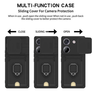 Dành Cho Xiaomi POCO M7 Pro 5G Ốp Lưng 4 Trong 1 Trượt Camera Bao Đựng Thẻ Đứng Vuông Freebie Dây Chống Sốc Chống Rơi Mỏng Mềm TPU Cover