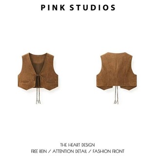 Áo khoác ngắn cổ chữ V phong cách vintage, chất liệu da lộn, lý tưởng để layer với cardigan