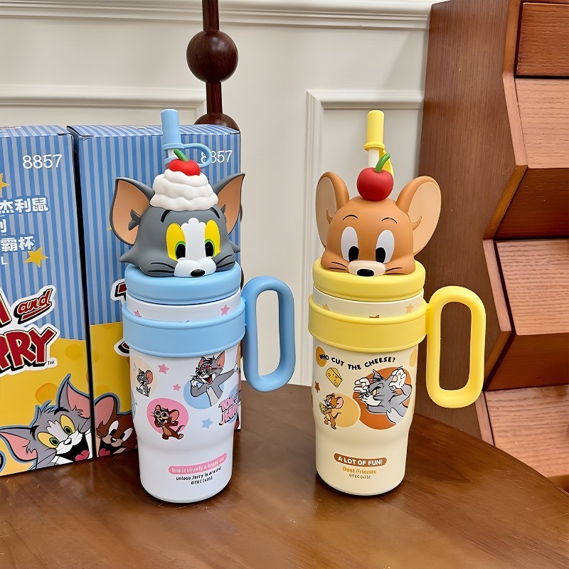 800ML Tom Và Jerry 316 Thép Không Gỉ Chân Không Cách Nhiệt Chai Quà Tặng Dễ Thương Cà Phê Lạnh Và Nóng Tumbler Bình Nước Giữ Nhiệt Cốc