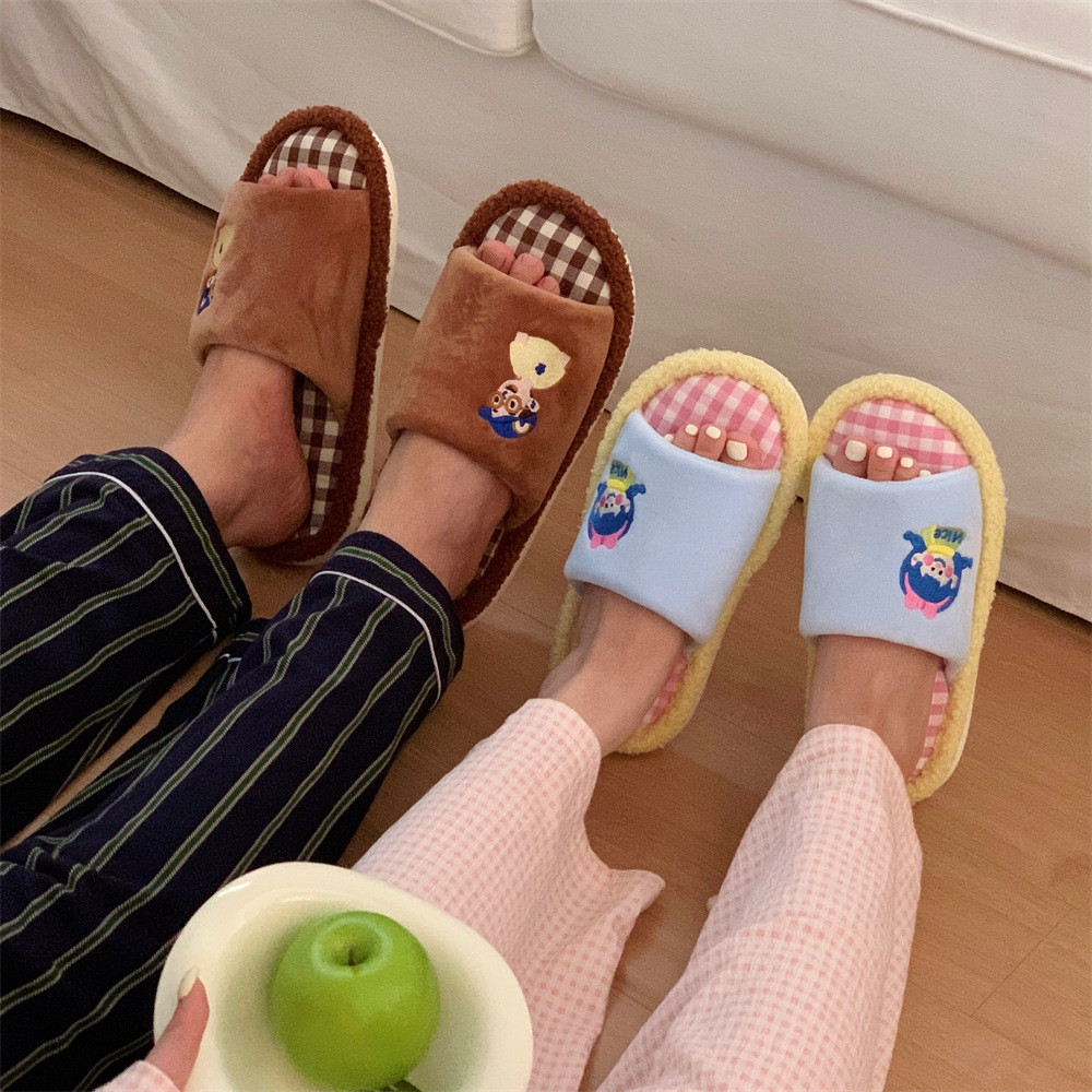 XIXITIAO Dép Cotton Đế Mềm Hoạt Hình Nam Nữ Thu Đông Cặp Đôi Giải Trí Nhà Phòng Ngủ