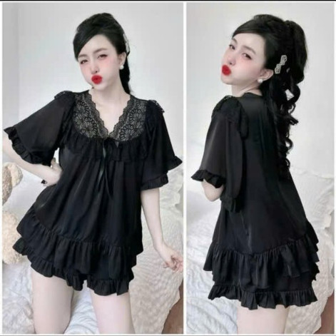 Set Đồ Bộ Pijama Tiểu Thư Quần Đùi Ngắn Tay, Kiểu Phối Ren Chất Lụa Satin Đẹp Mát Mẽ (Có Bigsize) PJ013  - Emxinhbigsize