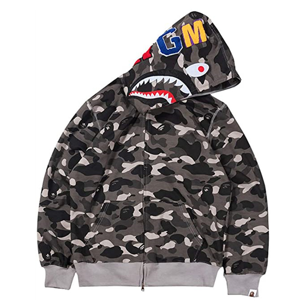 Bape Nam Nữ Zip Up Áo Khoác Cá Mập In Hình Áo Khoác Thời Trang Dạo Phố