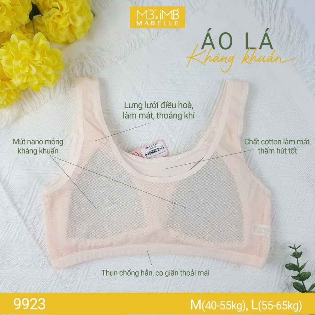 Áo lá học sinh cotton MB 9923 mút mỏng, lưng lưới, không gọng, co giãn 4 chiều, mềm mại