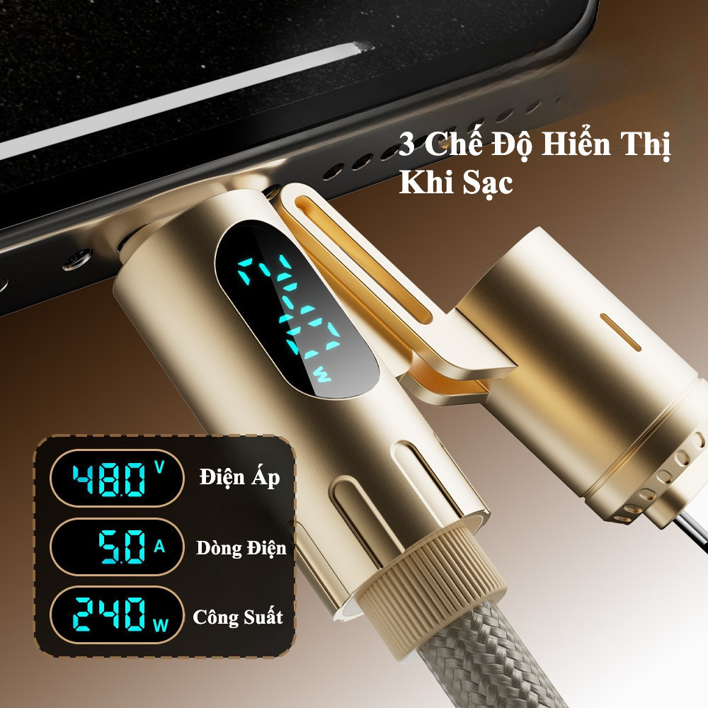 Dây Cáp Sạc Nhanh 240W - Hãng Basemo - 2 Mét - Có chip E-Marker - Đa Năng 4 Trong 1 -Có đo công suất