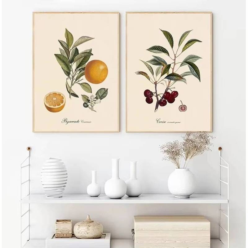 Vintage cây trái cây chanh mận cam poster canvas in tường nghệ thuật canvas tranh tường tranh tường trang trí nhà bếp