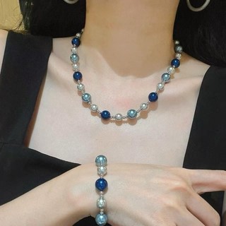 [N1047] Vòng Cổ Dây Chuyền Ngọc, Chuỗi Ngọc Trai Nhân Tạo, Xám Xanh Coban Sang Trọng Cho Nữ - DAISYN