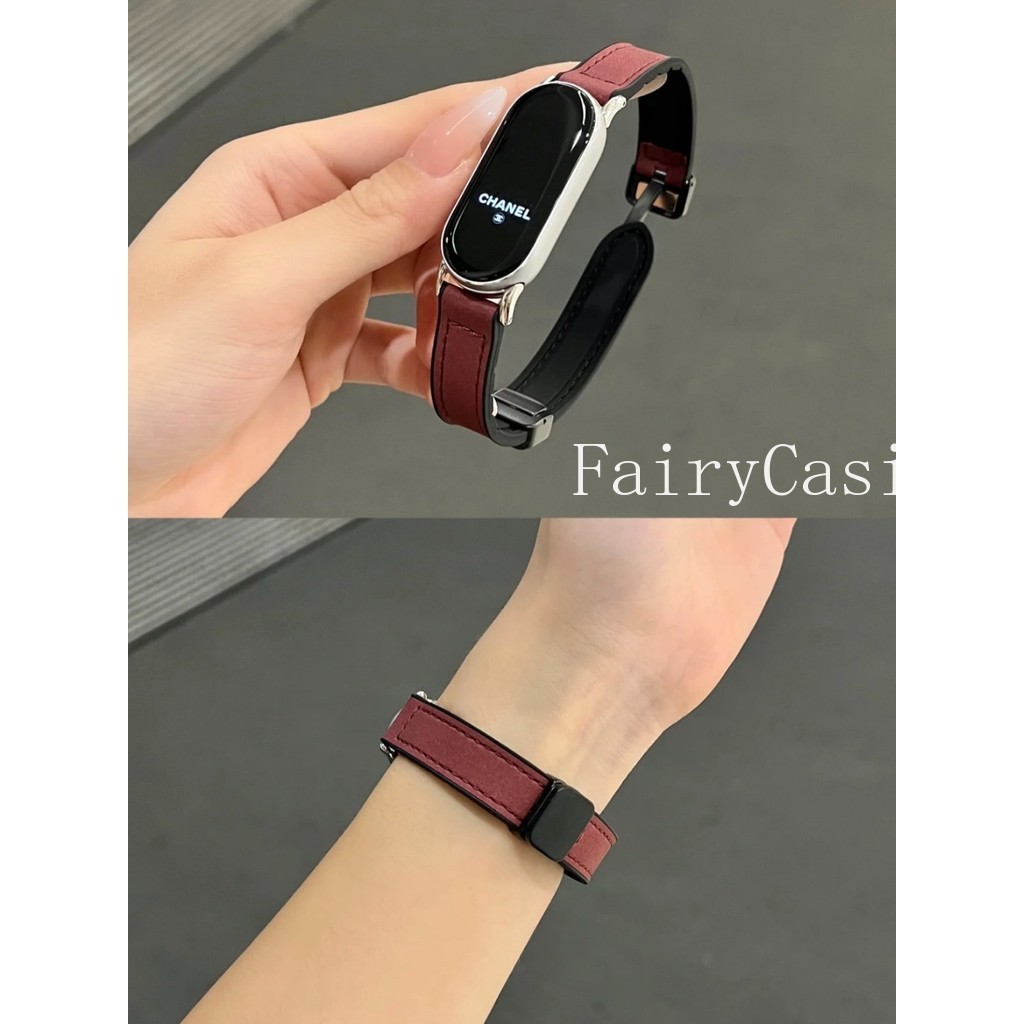 Dây đeo đồng hồ bằng da + silicon cho Xiao mi Band 10 8 9 NFC Dây đeo từ tính cho mi 7 6 5 4 3 Phụ kiện dây đeo cổ tay