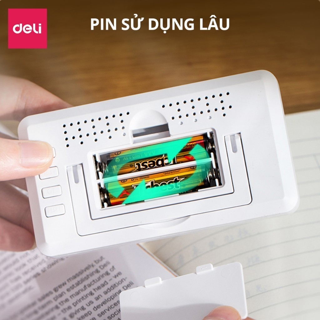 Nhiệt Ẩm Kế Điện Tử Tích Hợp Đồng Hồ Báo Thức Chính Hãng DELI
