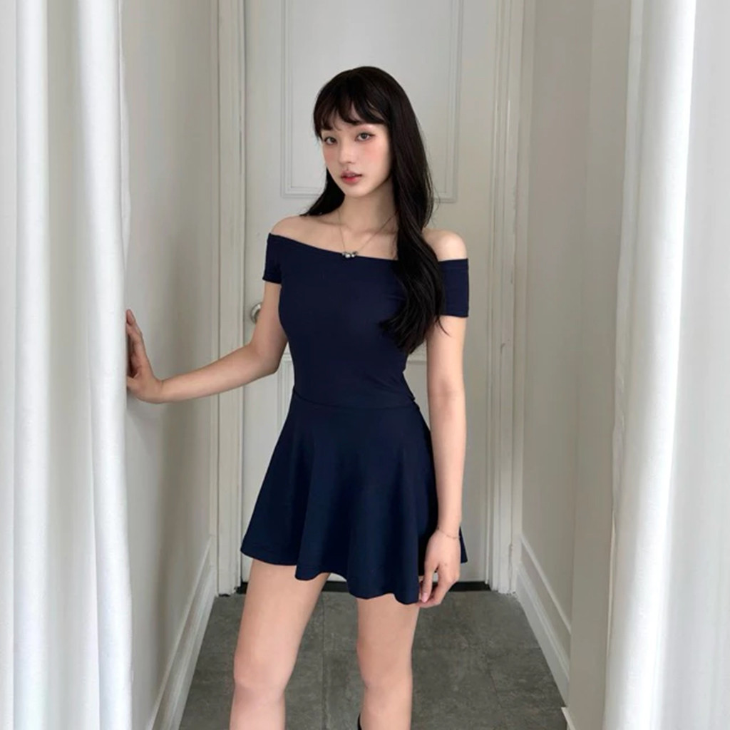 Đầm Nữ BABEE Kiểu Trễ Vai Dáng Ngắn Xòe Không Lót Khoét Lưng Gợi Cảm Sang Chảnh Trẻ Trung Năng Động