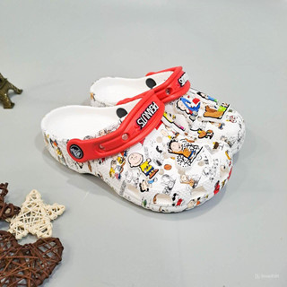 Dép sục classic peanuts cao cấp, sục peanuts unisex nam nữ tặng kèm set jibbitz trang trí, sục trắng quai đỏ họa tiết