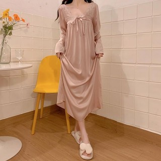 Bộ đồ ngủ nữ phong cách hoàng gia Hanfu, chất liệu lụa băng, dáng dài tay