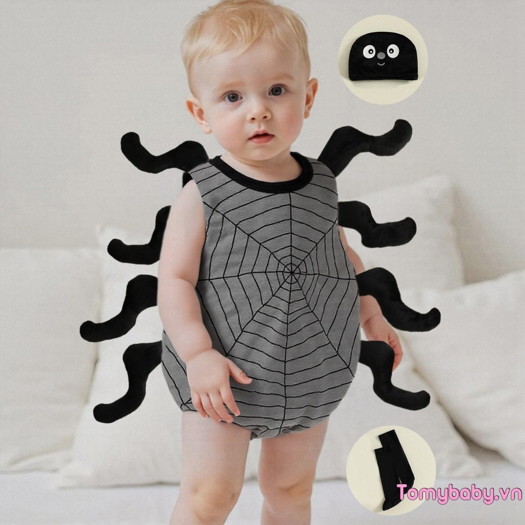 Trang phục nhện Halloween cho bé Áo không tay + Tất dài + Bộ quần áo dự tiệc mũ