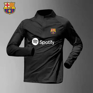 2425 Barcelona Real Madrid Football Half Zipped Stand Collar Long Sleeve Training Clothes Suit Men's Quick-Drying Running Sports Two-Piece Suit AOWQ