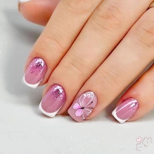 Bấm màu hồng trên móng tay với đầu trắng kiểu Pháp Có thể tái sử dụng Bấm lâu trôi trên móng tay để mặc biểu diễn sân khấu
