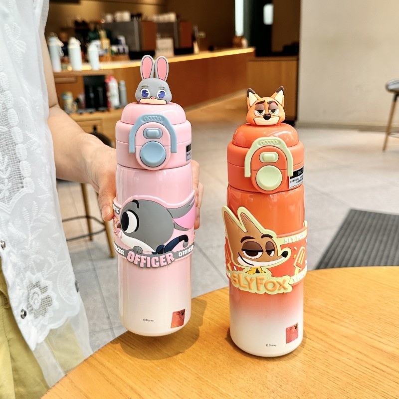 500ml Zootopia Nick Judy Hopps Giữ Nhiệt Đa Chức Năng Kép Uống Ống Hút Dung Tích Lớn Trẻ Em Cốc Uống Thể Thao Ngoài Trời