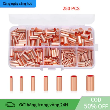 【Rẻ】Set 250 Đầu Nối Dây Bằng Đồng Uốn Dạng Ống, Nối Dây 1-6mm Chống Oxy Hóa