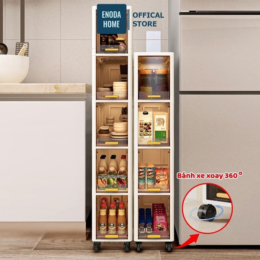 Tủ Đựng Đồ Khe Hẹp Đa Năng ENODA HOME, Tủ Nhựa Đựng Đồ Khe Hẹp, Tủ Gấp Gọn Có Bánh Xe Tận Dụng Không Gian Hẹp TUN001