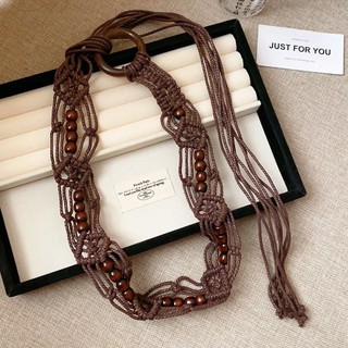 Hạt gỗ Boho với dây gai dầu - Phụ kiện thời trang đơn giản gồm dây nịt và vòng cổ