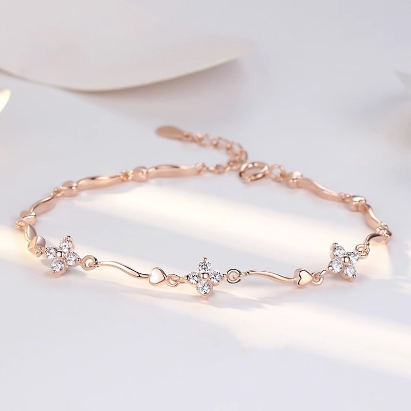 Vòng tay cỏ ba lá bốn lá nhẹ nhàng sang trọng hình trái tim dành cho nữ