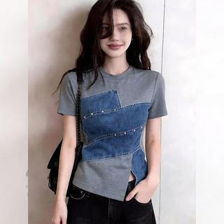 [Khuyến mãi trong thời gian có hạn] Áo thun ngắn tay Denim dáng ôm nhỏ độc đáo đẹp khổng lồ xinh đẹp Áo thun ngắn tay đẹp