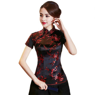 Phụ Nữ Retro Qipao Tay Ngắn In Hoa Cổ Đứng Truyền Thống Trung Quốc Sườn Xám Áo Cho Năm Mới Phong Cách Lễ Hội Quần Áo Nữ Nút Đĩa Đóng Cửa