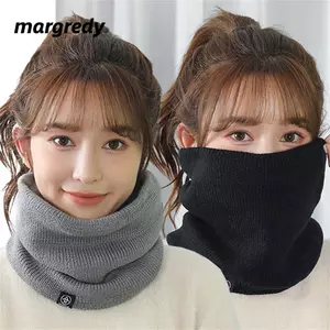 Khăn quàng cổ MARGREDY, Khăn quàng cổ dày dệt kim mềm mại, Thời trang giữ ấm lông len thể thao Khăn trượt băng chạy bộ