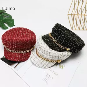 LUImo Thu Đông Ngọc Trai Dây Xích Flat Top Mũ Hải Quân Thời Trang Mũ Nồi Newsboy Mũ Berret Người Phụ Nữ Hình Bát Giác Mũ Thiết Kế Nữ Trang Phục SBS