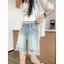 Quần jean thẳng có viền thô màu xanh nhạt thường ngày thon gọn hơn Quần giữa năm điểm lưng cao
