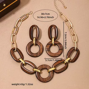 Hàng Ngày Đẹp Sang Trọng Tính Khí 2 Mảnh Bộ Mờ Retro Gỗ Dây Chuyền Lớn Vòng Cổ Bông Tai Cao Cấp Khí Quyển Trang Sức Z942026-6-11