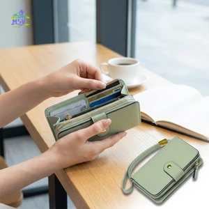 Phụ Nữ Ví Ngắn Da Tổng Hợp Nhiều Thẻ Khe Cắm Dây Kéo Đồng Xu Bỏ Túi Nút Chụp Hàng Ngày