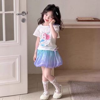 Bộ váy công chúa cho bé gái nàng tiên cá - Áo thun tay ngắn phối chân váy voan phồng ngọt ngào