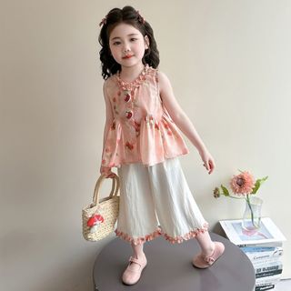 Bộ đồ bé gái mùa hè hoa nhí - Áo sát nách bèo cổ phối quần ống rộng phong cách ngọt ngào