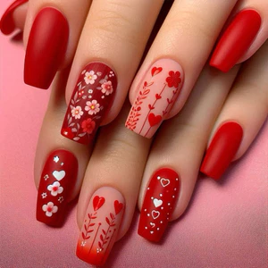 Ngày Lễ Tình Nhân Hoa Biển Đỏ Miếng Dán Móng Tay Tình Yêu Năm Mới Đỏ Móng Tay Đeo Móng Tay Làm Đẹp Miếng Dán Gradient